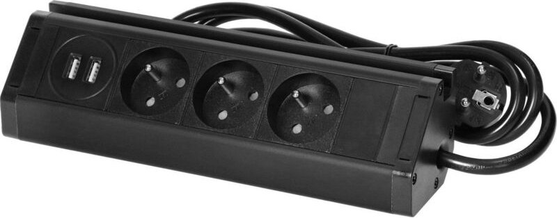 Orno Dreifachstecker schwarz mit USB-Ladegerät