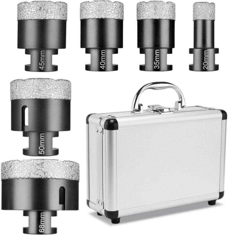 Set mit 6 Diamant-Fliesenbohrern M14 x 10 mm, 20-68 mm Kernbohrer, für Winkelschleifer und Lochsägen, geeignet für Grani...