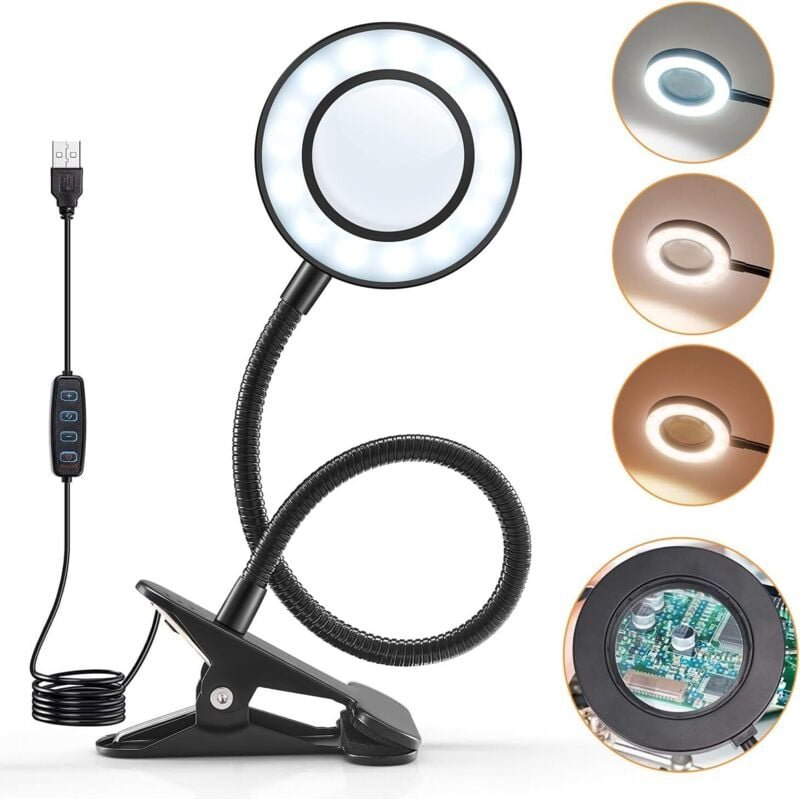 Thumbnail - Schreibtischlampe, 360° flexible Leselupenlampe, 3 Farben, 10 Helligkeiten, LED-Schreibtischlampe, dimmbare Leselampe, K...