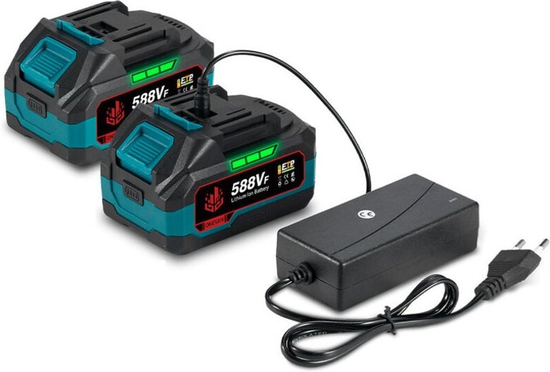 Onevan - 2 x Ersatzakku für 18-V-Akku-Elektrowerkzeug, 588 vf, Lithium-Akku mit LED-Anzeige und Ladegerät