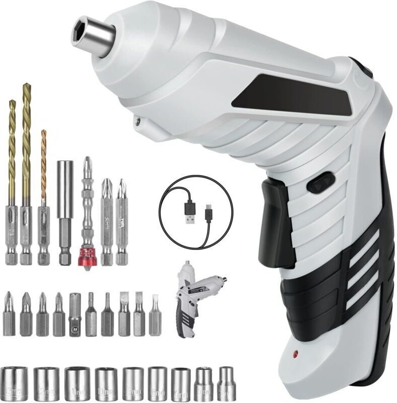 Akku-Bohrschrauber (3,6 Nm), 1300-mAh-Akku, 3,6-V-Schraubendreher + 26 Zubehörteile, 2 Drehrichtungen + LED-Leuchte, USB...