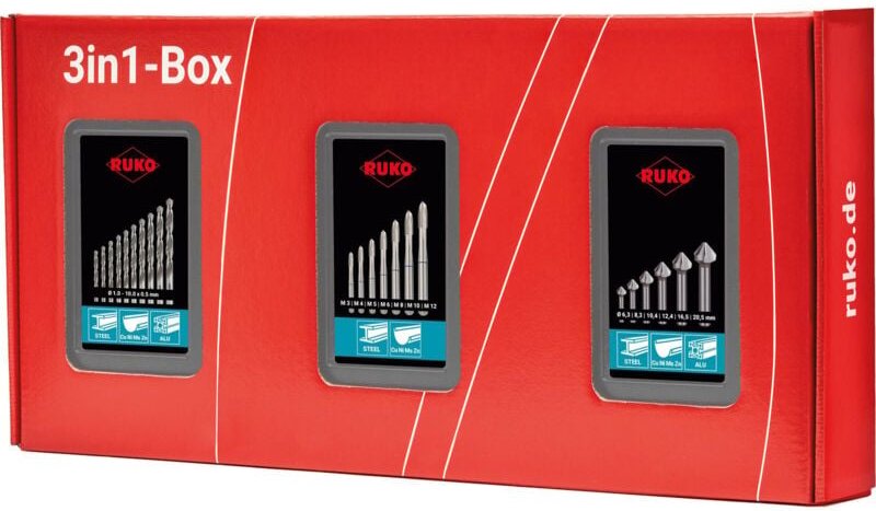 3in1-Box hss - Bohren, schneiden, senken - Komplettset für Gewindeschneiden – 131003 - Ruko