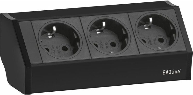 Evoline - V-Dock Steckdosenelement 3xSchuko schwarz - Tischsteckdose, 3 Schukosteckdosen, schwarz, max. 3500W, 1 Stück