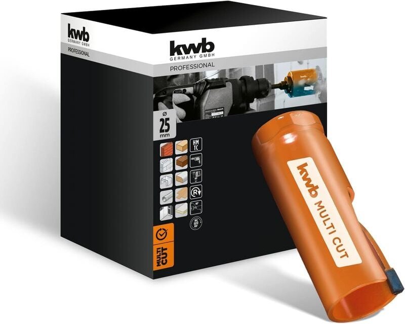 KWB - Lochsäge ø 25 mm mit hochtemperaturgelöteten, diamantgeschliffenen Zähnen, schneller Spanabfuhr, 6-mm-Zentrierbohr...