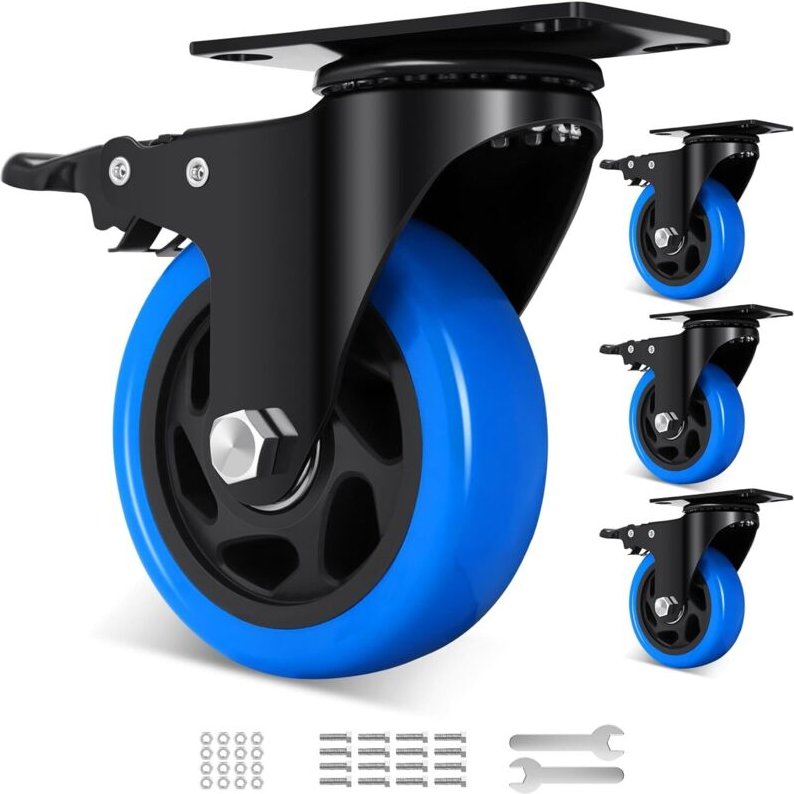 Schwerlastrollen (100 mm) mit doppelter Feststellbremse, Polyurethan-Lenkrollen für Möbel, Tragkraft 800 kg, 360°-Transp...