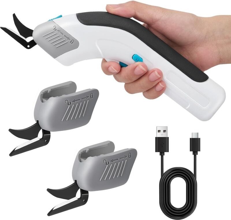 Elektrische Schere (3,6 V), kabellose Stoffschere mit 2 Schneidklingen, wiederaufladbare elektrische Schere zum Schneide...