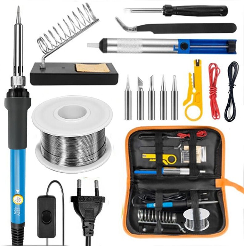Lötkolben-Set, 80 W, einstellbare Temperatur 180–500 °C, Präzisionselektronik mit Ein-/Ausschalter, 5 Lötspitzen, Lötsta...