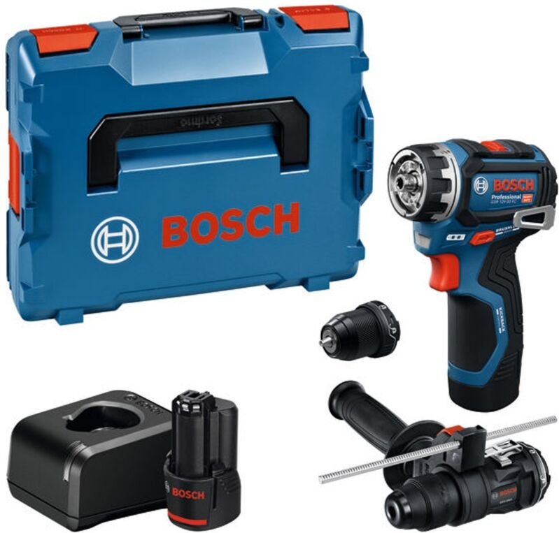 Bosch Professional Bosch Akku-Bohrschrauber GSR 12V-32 FC, incl. 2x Akku GBA 2 Ah, Ladegerät, Aufs., Zusatzhandg., Tiefe...