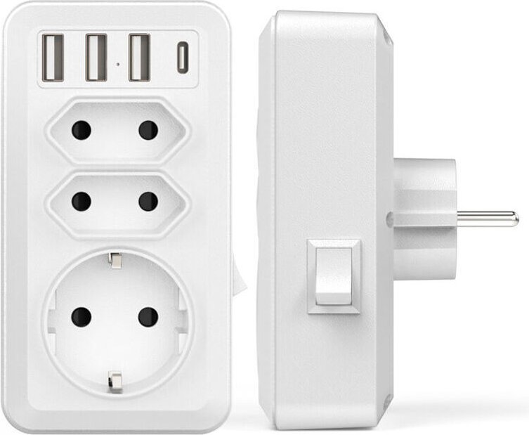 7-in-1 USB-Steckdosenleiste, Mehrfach-Wandladegerät mit 3 AC-Steckdosen (16 A, 3800 W), 3 USB 5 V/3,4 A-Anschlüssen, 1 T...