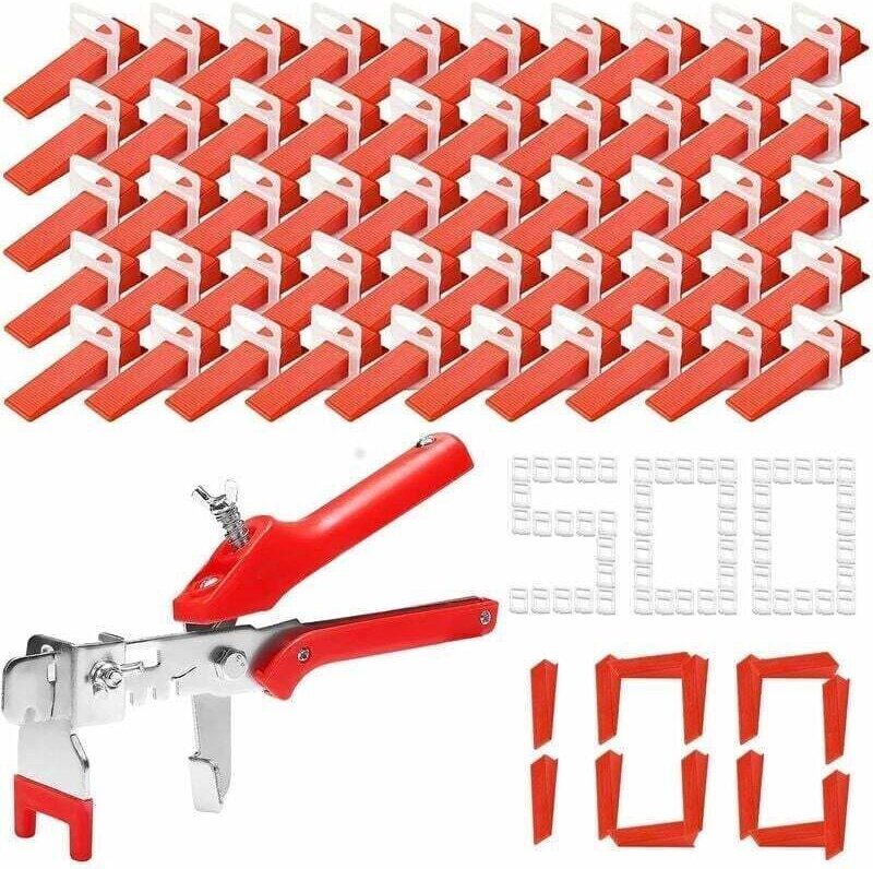 Kit de nivelación de azulejos con 500 cuñas de 2 mm, 100 cuñas reutilizables y 1 alicate para colocar azulejos en parede...
