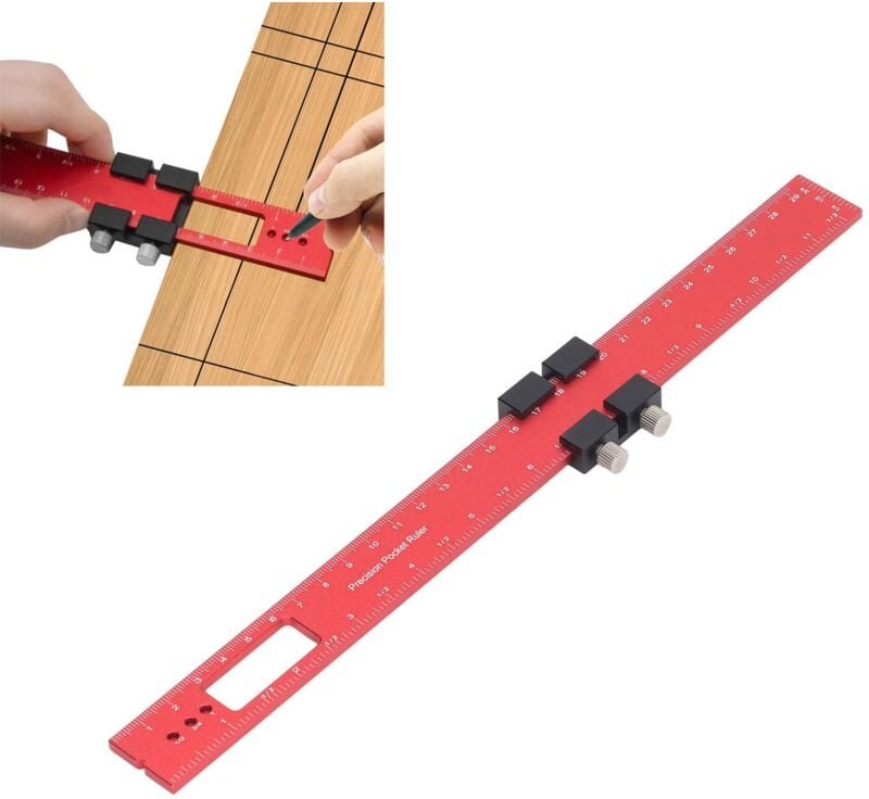 Ej.life - 300 Mm Holzbearbeitungs Anreißlineal, Präzisions Taschenlineal, Holzbearbeitungslineal und Markierungswerkzeug...