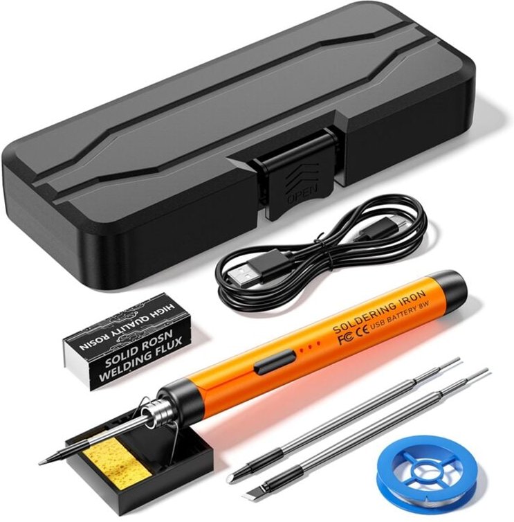 USB-aufladbarer tragbarer Lötkolben, 3-Gang-Temperaturverstellbares elektrisches Bügeleisen-Mini-Kit Orange