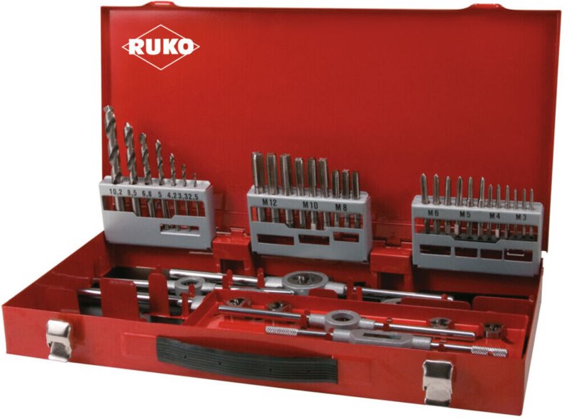 Ruko - 44-teiliger Gewindeschneidwerkzeug-Satz HSSE-Co 5 in Industriekassette - 245030E