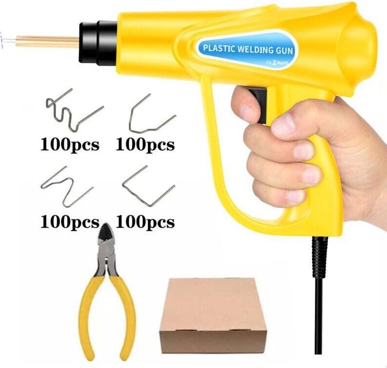 Ulisem Kunststoffschweißgerät mit Heißluftpistole, gelber Stoßstangenlötkolben, Autostoßstangen-Reparatur-Werkzeugsatz m...