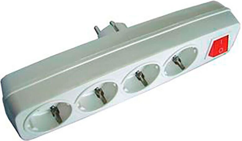 Mehrfachstecker 4 Steckdosen 2p + t 16 bis 250 v mit beleuchtetem Schalter, weiß (eingeschweißt)