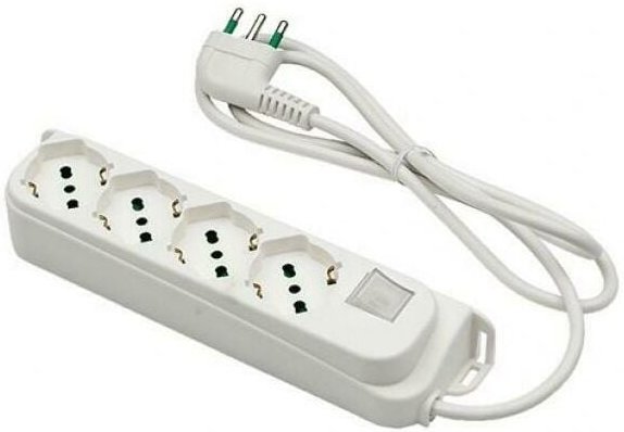 Steckdosenleiste mit Schalter und 6 Ausgängen, 2P+E 16A-Stecker, weiße Farbe. - Fanton