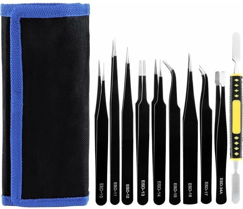 10 Stück ESD-Präzisionspinzetten, antistatische Pinzetten, Edelstahlpinzetten für alle Arten von Reparaturen