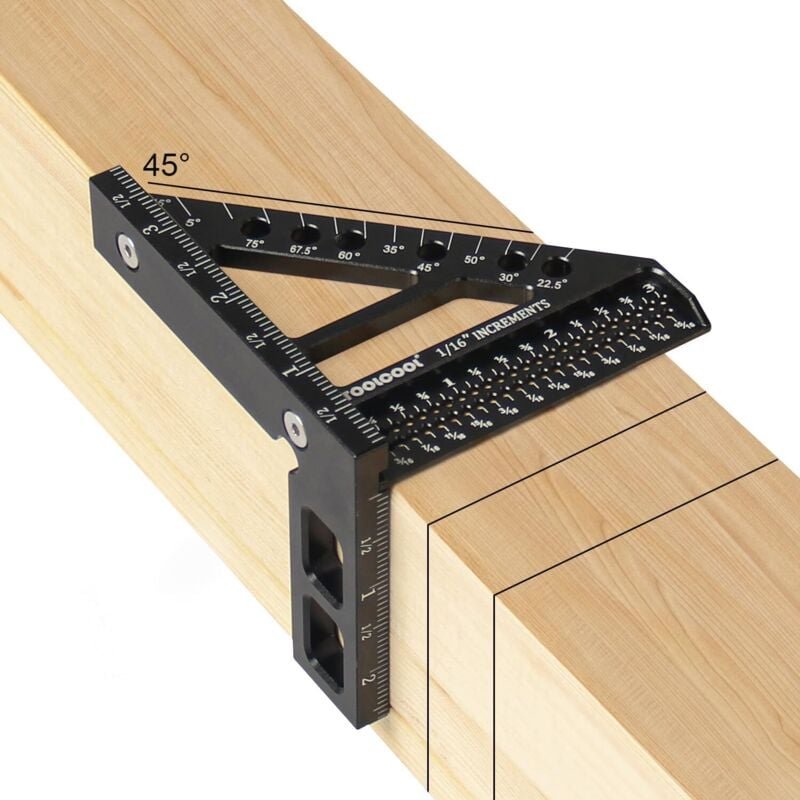 3D-Mehrwinkellineal für die Holzbearbeitung – 22,5–90° Aluminium-Winkelmesser/Gehrungswinkel