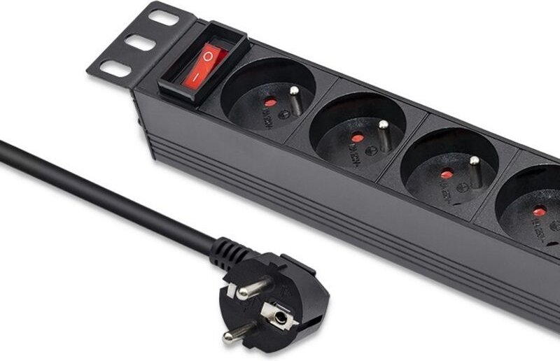 Qoltec Aluminium PDU Steckdosenleiste für 10'' RACK 1HE 16A 4xFRANZÖSISCH 1,8m