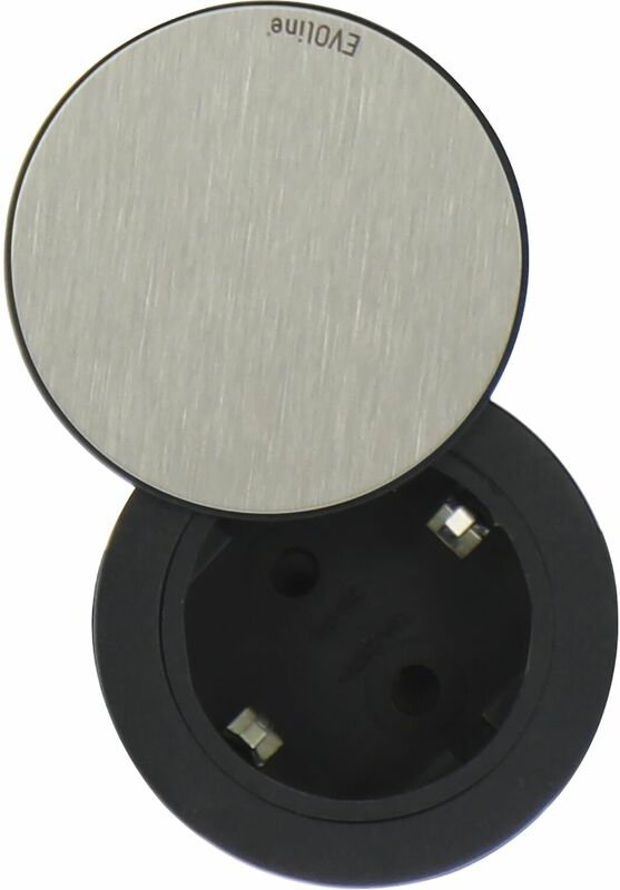 Evoline - One Einbau Steckdose mit Drehdeckel ø 59 mm 230V,Edelstahl schwarz