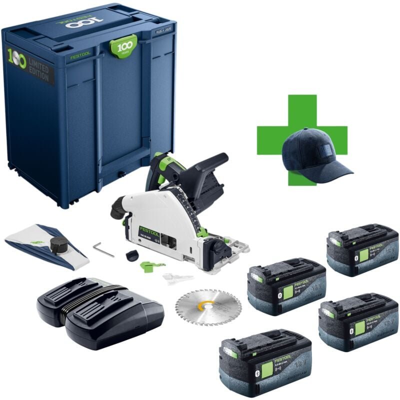 Festool TSC 55 KEB-Basic 100Y Limited Edition Akku Tauchsäge 18 / 36 V ( 2x 18 V ) 160 mm Brushless + 4x Akku 5,0 Ah + L...