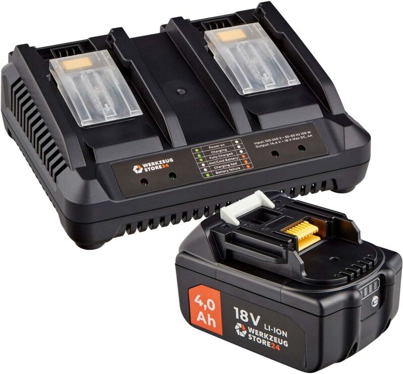 Ws24 - Akku Starter-Set 18 v / 1x 4,0 Ah Akku + Doppelschnellladegerät