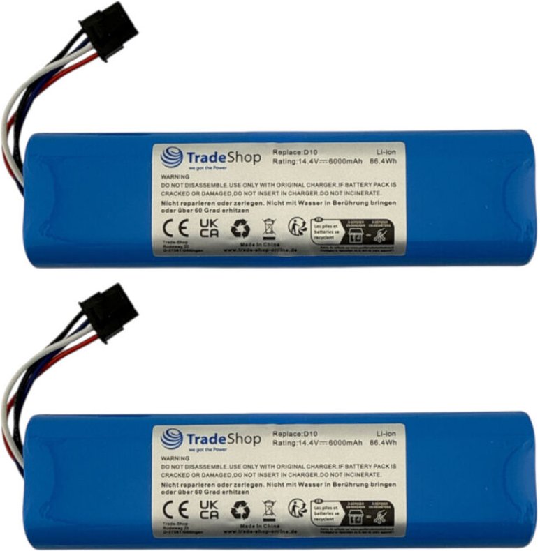 2x Trade-Shop Li-Ion Akku 14,4V / 6000mAh ersetzt Xiaomi BRR-2P4S-5200S, P2008-4S2P-MMBK / Ersatzteil für Saugroboter