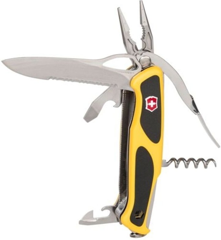 Schweizer Offiziersmesser Victorinox RangerGrip Boatsman 0.9798.MWC8 mit Schäkelöffner gelb - schwarzes Nylonetui