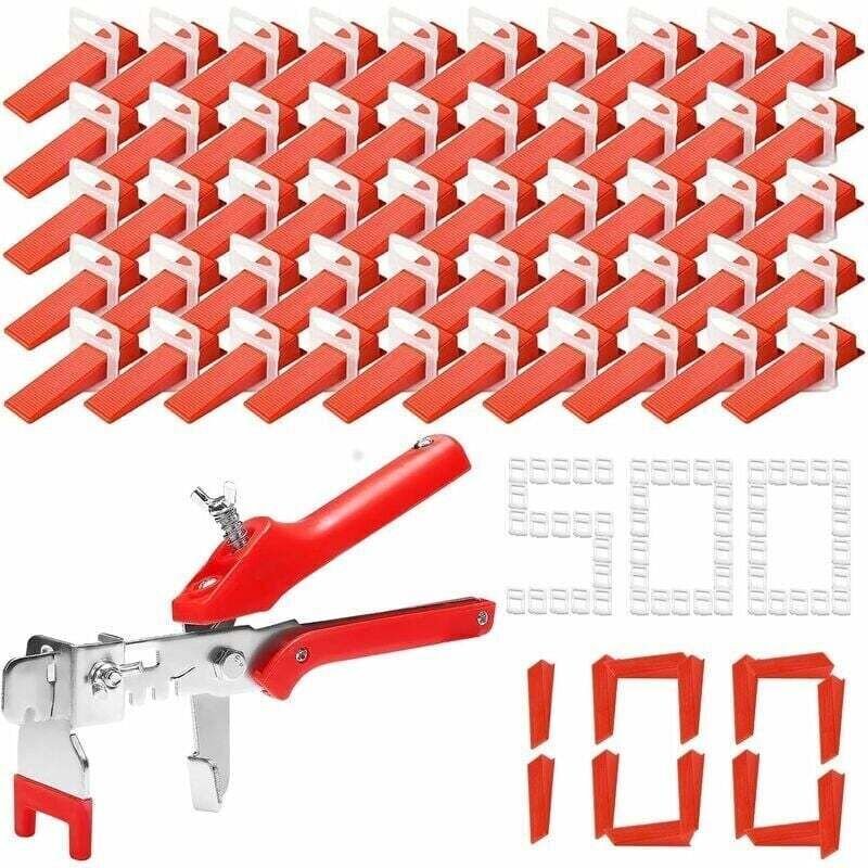 Fliesenverlegeset – 500 Fliesenverlegeclips für 2-mm-Fliesen – 100 wiederverwendbare Fliesenverlegekeile – 1 Fliesenzang...
