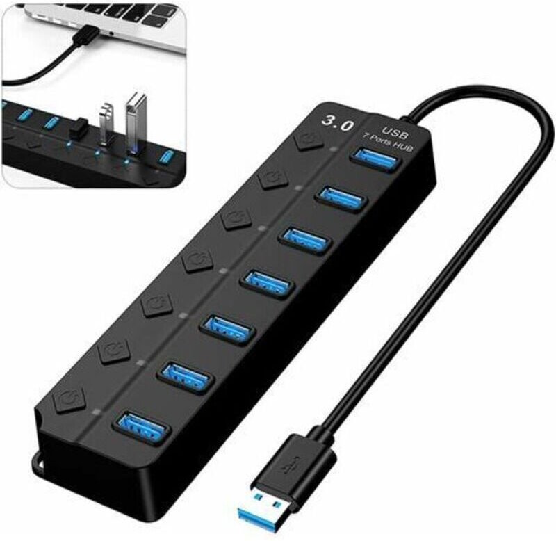7-Port-USB-3.0-Steckdosenleiste – Datenübertragung bis zu 5 Gbit/s – Einzelanschlüsse – Kompatibel mit PC, Mac und Surfa...