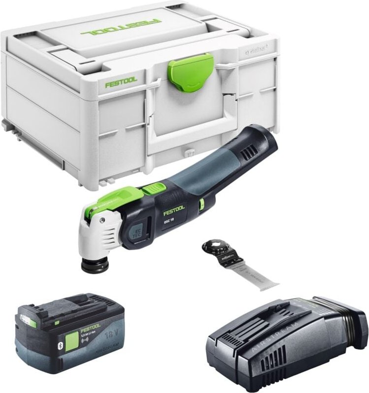 Festool VECTURO OSC 18 E-Basic Akku Oszillierer 18 V Starlock Max Brushless + 1x Akku 5,0 Ah + Schnellladegerät + Systai...