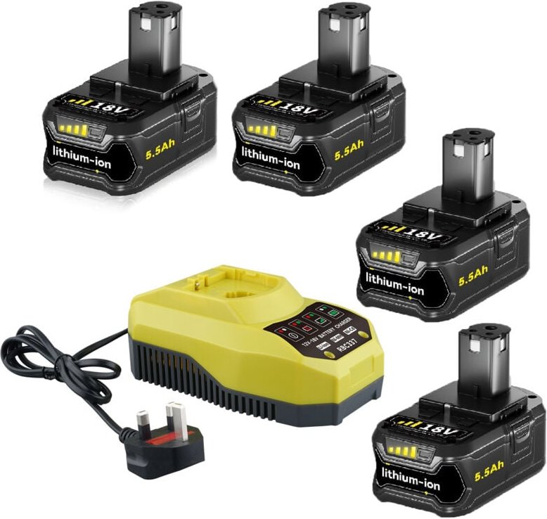 Pdstation - 5,5 Ah Ersatzakku für Ryobi 18 v und P117 Ladegerät, kompatibel mit Ryobi 18 v One+ RB18L25, RB18L50, P108, ...