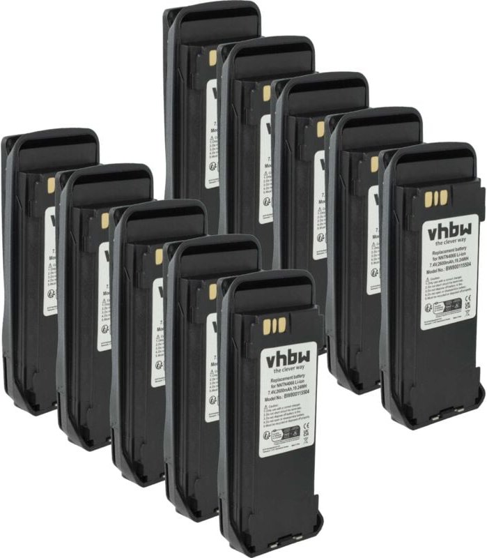 vhbw 10x Akku kompatibel mit Vertex VXD720 Funkgerät, Walkie Talkie (2600 mAh, 7,4 V, Li-Ion) + Gürtelclip
