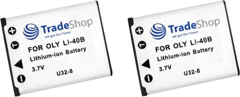 2x Trade-shop Kamera Li-Ion Akku für Olympus mju7040 mju Tough3000 Tough TG310 Tough TG320 VH210 VR325 VR330 X560 Yashic...