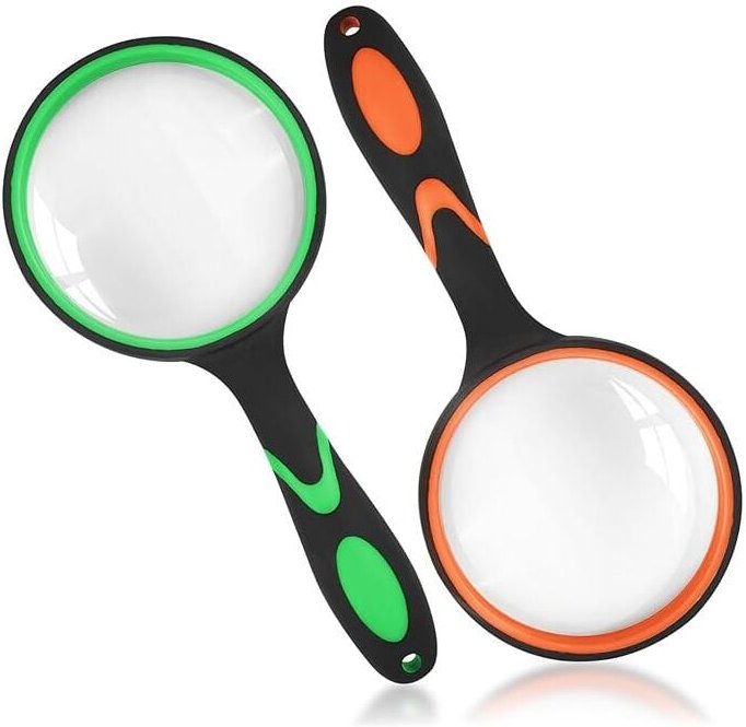 2-teilige Leselupe 65 mm, Handlupe mit rutschfestem Gummigriff, rutschfeste Lupe für Kinder und ältere Menschen für wiss...