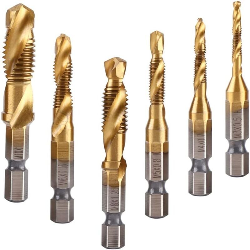 Thumbnail - Shining House - 6-teiliges Gewindebohrer-Set, M3-M10 Gewindebohrer, 1/4 Zoll Metallgewindebohrer, titanbeschichteter Sec...