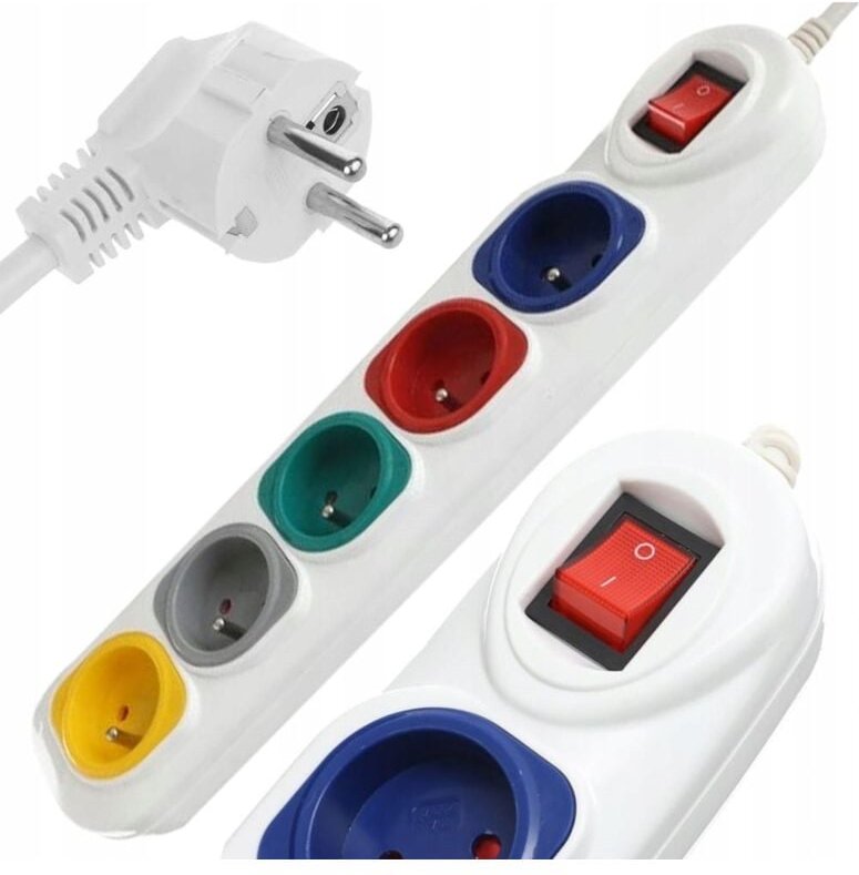 1,5 m Verlängerungskabel, Steckdosenleiste, 5 Steckdosen, Schalter