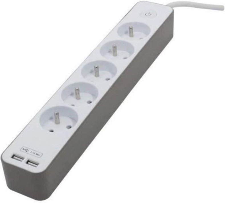Chacon Steckdosenleiste 5-Fach 16 A Mit 2 Ports Usb Und Kabel 1,5 M Ho5vv 3 X 1,5 Mm² Weiß Und Braun