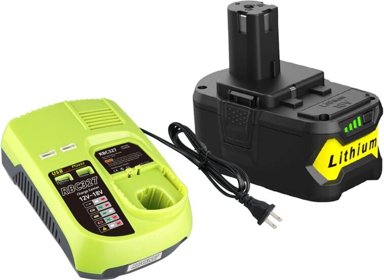 Pdstation - 5,0 Ah Ersatz für Ryobi 18 v Akku mit P117B Ladegerät. Kompatibel mit Ryobi 18 v P102 P103 P104 P105 P107 P1...