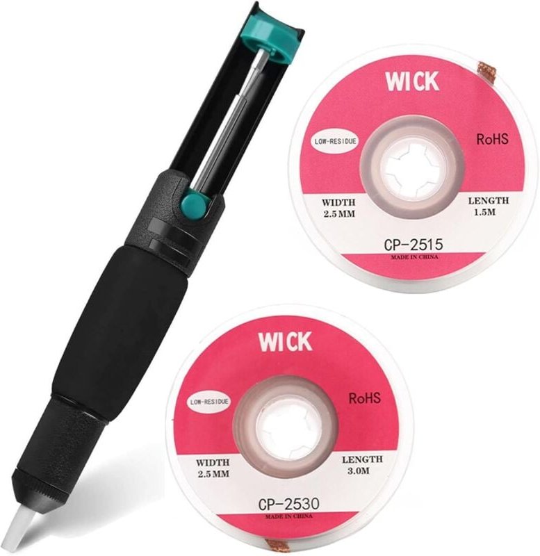 Entlötpumpe Set, Entlötpumpe und 2 Entlötlitze, Desoldering Wick&Desoldering Pump,2pcs Entlöten Docht, Lötmittel Sauger ...