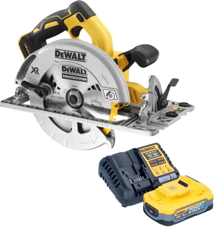 Dcs 572 H1 Akku Handkreissäge 18 v 184 mm Brushless + 1x Powerstack Akku 5,0 Ah + Ladegerät - Dewalt
