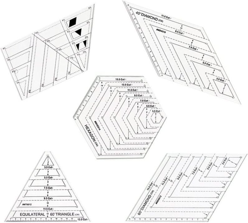 5-teiliges transparentes Nählineal, DIY-Nählineal, Quiltlineale, genaue Skala und klare Zeichen, für Nähwerkzeuge, Flick...