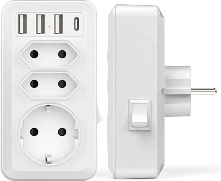 USB-Mehrfachsteckdosenleiste, 7-in-1-USB-Wandladegerät-Steckdosenleiste mit 3 Wechselstromsteckdosen (16 a, 3800 w), 3 U...