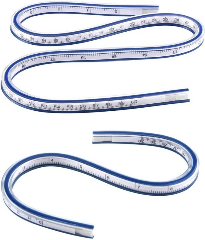 Set aus 2 flexiblen Kurvenlinealen für technisches Zeichnen, 30 cm und 60 cm, zum Nähen, Zeichnen und Modellbau multifun...