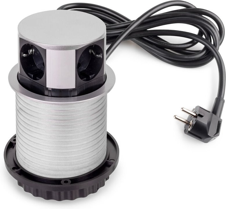 Vertikal Push abnehmbare Mehrfachsteckdose durchmesser 100mm, 3 Schuko-Stecker, 1 usb Typ a, 1 usb Typ c, Stahl und Kuns...