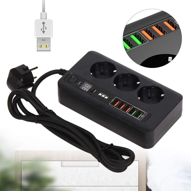 3 Fach 5 USB Steckdosenleiste Steckdose Mehrfachsteckdose Steckdosenadapter mit Timer-Funktion 2M Kabellänge