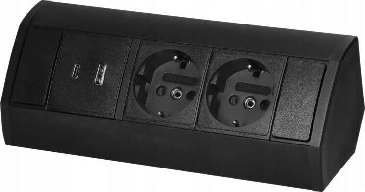Orno Möbelsteckdose schwarz mit Schuko- und USB-Anschlüssen