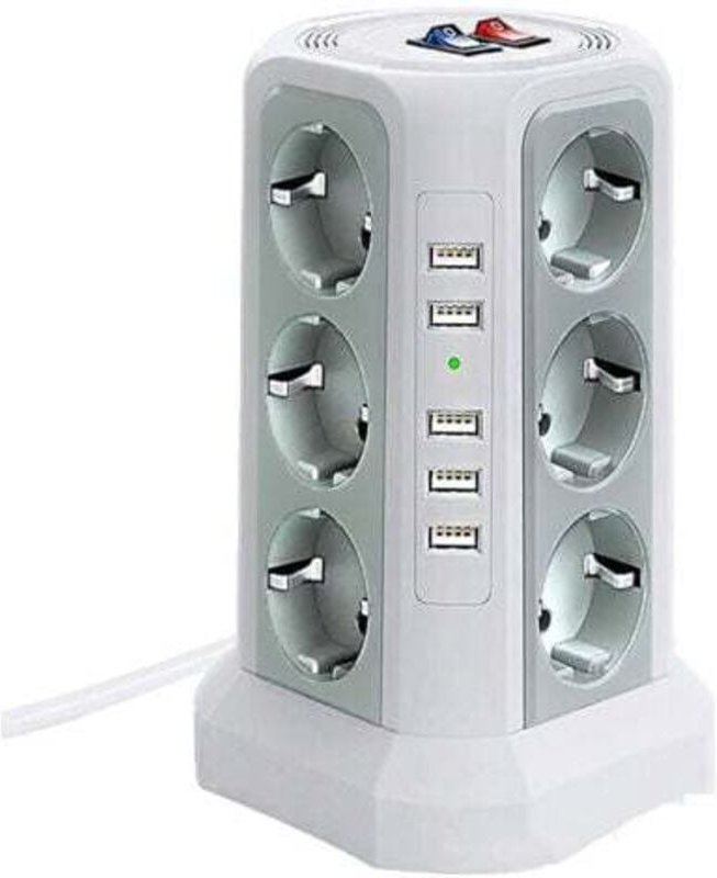 Jalleria - berspannungsschutz-Steckdosenleiste, Steckdosenleiste mit 5 USB-Anschlüssen und 12 Steckdosen, Steckdosenleis...