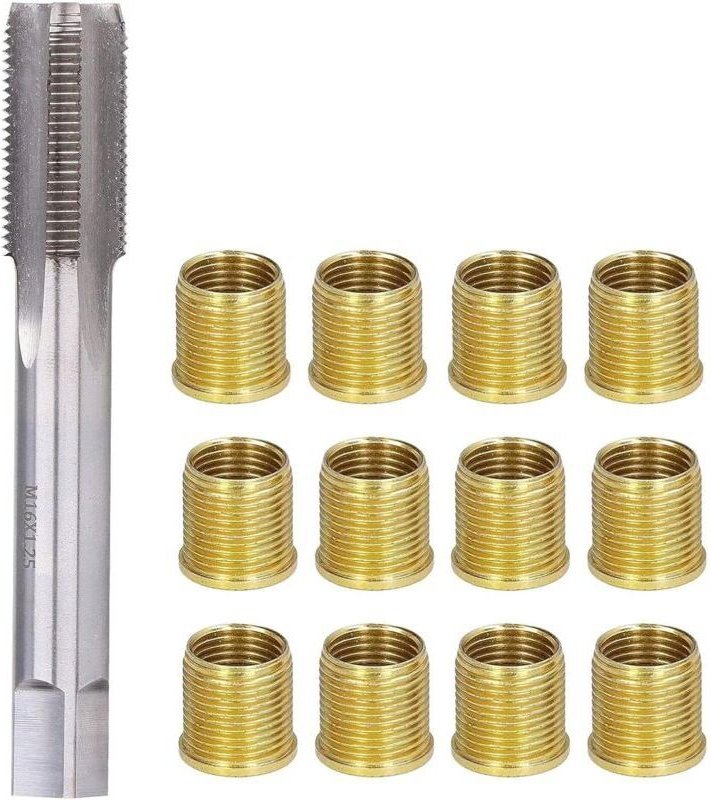 Reparaturwerkzeug für Zündkerzengewindebohrungen, 10 Gewindeeinsätze M14 x 1,25, ein Gewindebohrer M16 x 1,25, geeignet ...