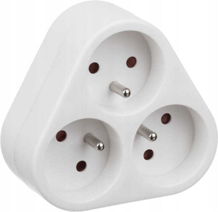 3-fach-Verteiler mit Erdung, Dreieck, 3x2P+Z, weiß